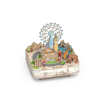 Caja de Música Educativa de Madera DIY con Diseño de Londres, Rompecabezas 3D de Rueda de la Fortuna, Big Ben, Puente de la Torre, Escena Giratoria, Corte Láser, Regalo Coleccionable - Product Image 3