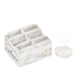 Cross-border retro wooden tableware storage box, kitchen rotating compartment kitchen utensil organizer, household knife, fork, - Product Image 5