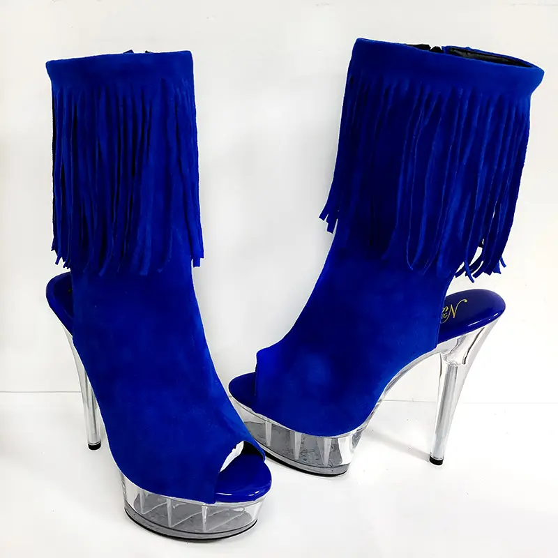 Stripper Heels Stylish Fashion Tassel Detail Top Grade Fringe 15cm Platforms Ankle Boots Exotic High Heel Shoes 6 Inch Womens