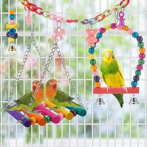 Paquete de 9 columpios de algodón coloridos para loros pequeños, juguetes para masticar para pájaros, columpios, escalera y pelota para loros y canarios al por mayor - Product Image 1