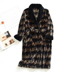 Pyjama d'hiver en peluche et flanelle pour hommes, vêtement de nuit Long, épais, Large, peignoir pour la maison, hauts de nuit, automne et hiver - Product Image 4