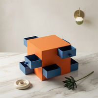Caja de Regalo de Papel Cúbica de Lujo Personalizada, Caja Creativa de Múltiples Capas con Cajones, Caja de Embalaje para Cosméticos y Joyería en Naranja y Azul