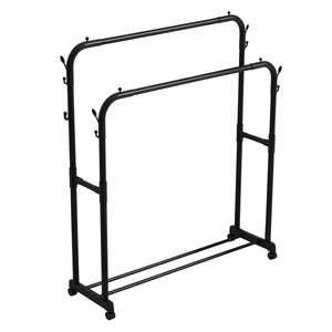 Appendiabiti a 2 Tubi Myrva, Doppio Ripiano, in Metallo, Portatile, Design Minimalista, Struttura in Acciaio al Carbonio - Product Image 1