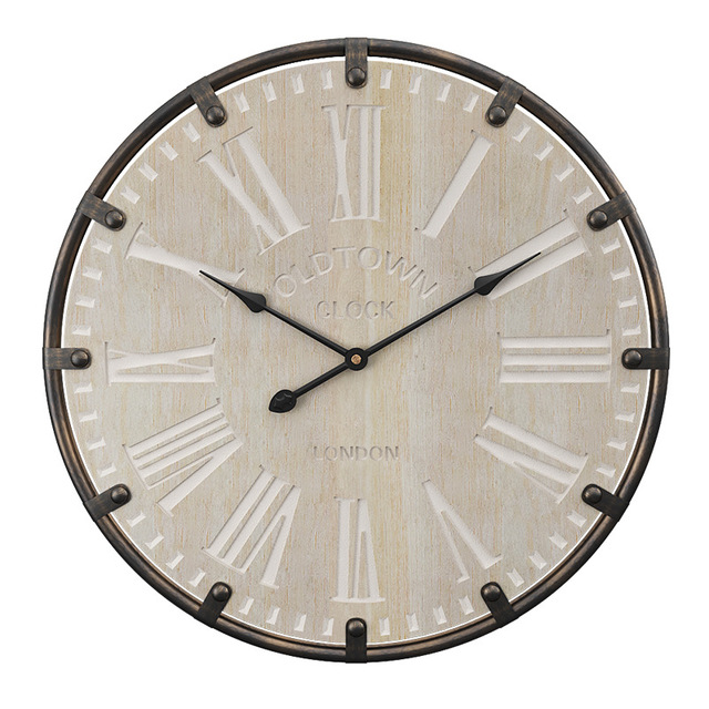 50cm New Trendy Rustic Country Style Farmhouse Wall Clock Non-Ticking Vintage Decorative Wall Clock for Living Room Clothe Store