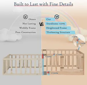 Letto <span class=keywords><strong>Montessori</strong></span> a Pavimento Personalizzato di Fabbrica all'Ingrosso, di Grande Successo, in Legno di Pino per Bambini con Contenitore per Soggiorno - Product Image 4