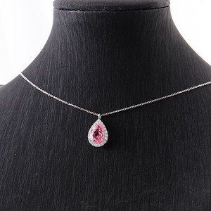 Bijoux en or 18 carats Collier <span class=keywords><strong>pendentif</strong></span> en pierres précieuses Blanc AU750 Poire 2.8CT <span class=keywords><strong>rose</strong></span> <span class=keywords><strong>Saphir</strong></span> Solitaire Pendentifs - Product Image 2