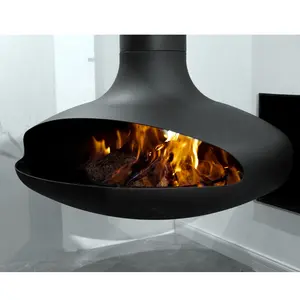 indoor Hot sale Hotel Indoor Suspended and Rotating black frame hanging fireplace