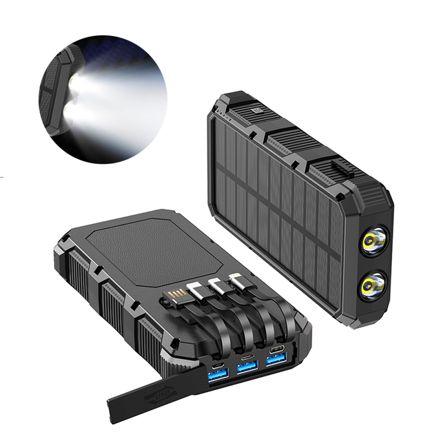 Cheap Products Mobile Charger Led Light Powerbank Built in Cables Portable Wireless Solar Power Bank 20000mah With Cable