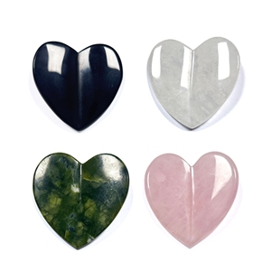 Outil de massage facial en jade naturel concave, forme cœur, quartz rose, Gua Sha - Product Image 5