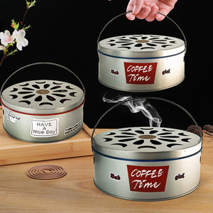 JYB Popular metal tinplate round shape handle Mosquito Incense Coil Holder/ Coil Tray box