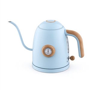 Bouilloire électrique vintage bleu clair 1,0 L avec poignée style grain de bois et bec verseur col de cygne - Product Image 2