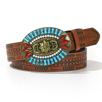 Ceinture en cuir PU QiFeng style cowboy occidental avec boucles à ardillon en alliage vintage assorties, imprimé ethnique, motif crâne et araignée pour jeans