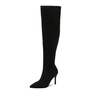 Moncheer Dames Stretch Suède Stiletto Overknee Ultra Slim Puntige Teen Dijhoge Laarzen Ritssluiting Hoogteverhogend - Product Image 2