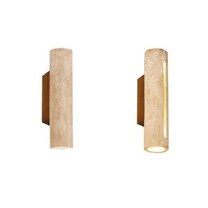 โคมไฟติดผนังด้านบนสำหรับหัวเตียงในห้องนอนของร้านอาหารหรือเกสต์เฮาส์ สไตล์วบิซาบิ ทำจากไม้วอลนัทสีเหลือง พร้อมพื้นหลังลายหินอ่อน - Product Image 1