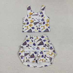 Ready to Ship Baby Girls Wholesale Sport Clothing Go Team <b>Stretchy</b> Athletic Tank Top With <b>Shorts</b> Two Piece Outfit - Product Image 5