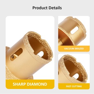高速穴あけダイヤモンドコアドリルビット 40mm & 60mm 真空ろう付け洗面器/シンク穴開口器 花崗岩・大理石・タイル・セラミック用 - Product Image 2