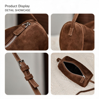 Tas Selempang Wanita Kulit Sapi Asli Suede Model Pensil, Tas Bahu Mini Kotak dengan Ritsleting, OEM ODM Custom