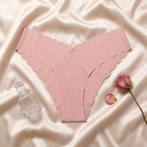 Wholesale Women <b>Seamless</b> Invisible <b>Thong</b> Underwear Scalloped Wave Edge Solid Color Low Rise Women Panties Soft Stretch Lingerie - Product Image 3