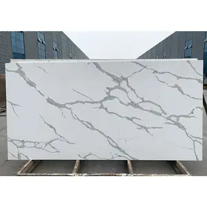 Dalle de calacata de quartz de luxe pierre de quartzite de chine comptoir de cuisine en dalle de quartz blanc poli