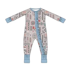Custom Kids Alpaca Print Jumpsuit Breathable Soft Organic Pajamas Zippy Footed Viscose Bamboo Baby Rompers Clothes