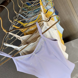 Maillot de Danza de Nylon Antiarrugas para <span class=keywords><strong>Mujer</strong></span>, Corte Alto, con Pedrería, para Exámenes de Arte, Entrenamiento, Gimnasia, Yoga - Product Image 1