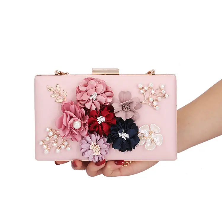 Классическая модная акриловая коробка ручной работы с цветочной вышивкой и бусинами, вечерний кошелек, Дамский клатч, свадебные сумки