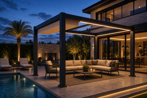 Pergola extérieure électrique en aluminium avec stores rétractables, abri solaire et gazebo imperméable pour les rassemblements dans la cour - Product Image 3