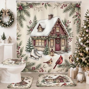 Rideau de Douche en Polyester Imprimé Numérique Motif Oiseaux de Ferme Hivernale, Imperméable, Vente en Gros, Moderne - Product Image 2