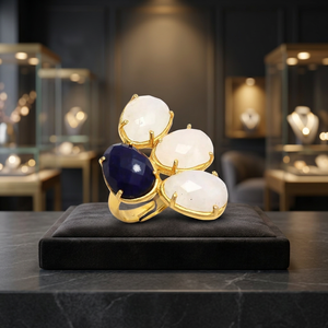 Rhodium Plated Glass Gemstone <b>Ring</b> with Stunning Royal Blue & White Color Combination - Product Image 5