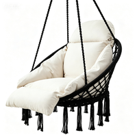 Fauteuil suspendu en macramé bohème avec coussin épais et pompons, chaise suspendue d'intérieur et d'extérieur avec crochet, chaîne, pour patio