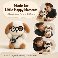 Peluche chiot photographe Kawaii avec lunettes, jouet en peluche doux, cadeau pour enfant