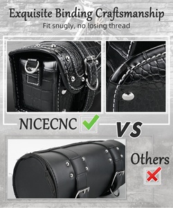 NiceCNC <span class=keywords><strong>moto</strong></span> <span class=keywords><strong>fourche</strong></span> renforcé Vintage <span class=keywords><strong>cuir</strong></span> reliure guidon sangles sac à outils Sissy Bar côté cadre sac pour Harley Dyna - Product Image 6