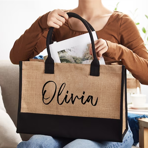 Sac de plage en toile surdimensionné avec logo personnalisé, sac fourre-tout en toile personnalisé, sac de plage, sacs fourre-tout en jute pour femmes - Product Image 5