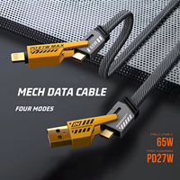 Câble de données USB Type-C multifonction 4-en-1 en cuivre pur, nylon, charge rapide 120W, garantie 5 ans, blindage tressé pour ordinateur