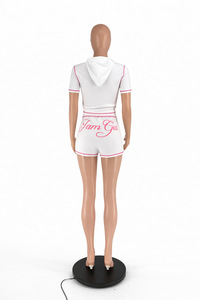 PEEQI D10170 Completo Estivo da Donna Due Pezzi con Stampa Lettering, Top con Cappuccio a Maniche Corte e <span class=keywords><strong>Pantaloncini</strong></span>, Set 2 Pezzi per Donna - Product Image 6