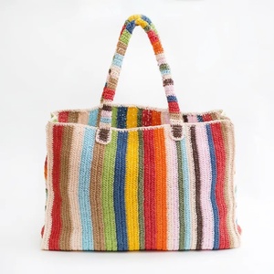 Bolso de Mano <span class=keywords><strong>Vintage</strong></span> para Mujer, Bolso de Hombro Elegante con Rayas Coloridas, Bolso de Papel Trenzado para el Día a Día - Product Image 1