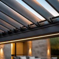 Pergola motorisée en alliage d'aluminium, pare-soleil extérieur, abri contre la pluie, télécommande intelligente, rideau enrouleur coupe-vent, bande LED