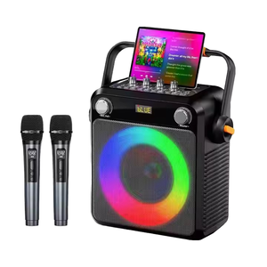 מערכת קריוקי ניידת ממתכת לרמקול 30W עם 2 מיקרופונים אלחוטיים, תאורת RGB LED, לשימוש ביתי, למסיבות, בחוץ ובמחשב - Product Image 1