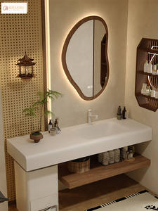 Meuble intelligent Song's avec lavabo intégré en dalle de roche, miroir fleur de prunier et style minimaliste moderne esthétique - Product Image 2