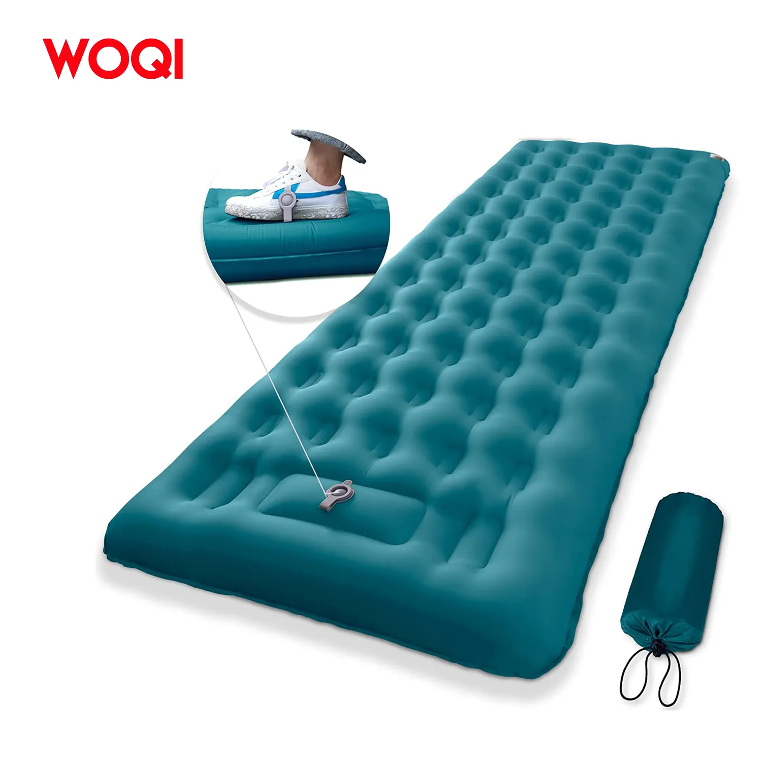 WOQI Custom Logo Compact Lightweight Inflatable Sleeping Mat Air Mattress Camping Sleeping Pad with Inflatable Bag