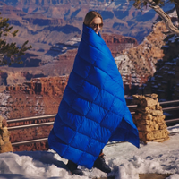 Couette portable légère en nylon 20D bleu avec duvet de canard RDS pour le camping en plein air, vente en gros OEM