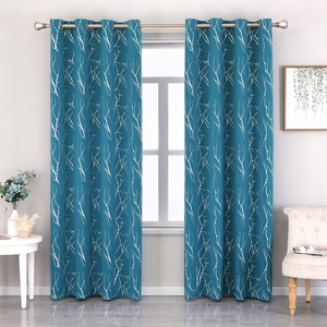 Cortina Blackout com Ilhós e Estampa de Galhos de Árvore em Folha Prateada para Sala de Estar, Redutora de Ruído, com Isolamento Térmico e Retardante de Chamas, Estilo Americano - Product Image 1