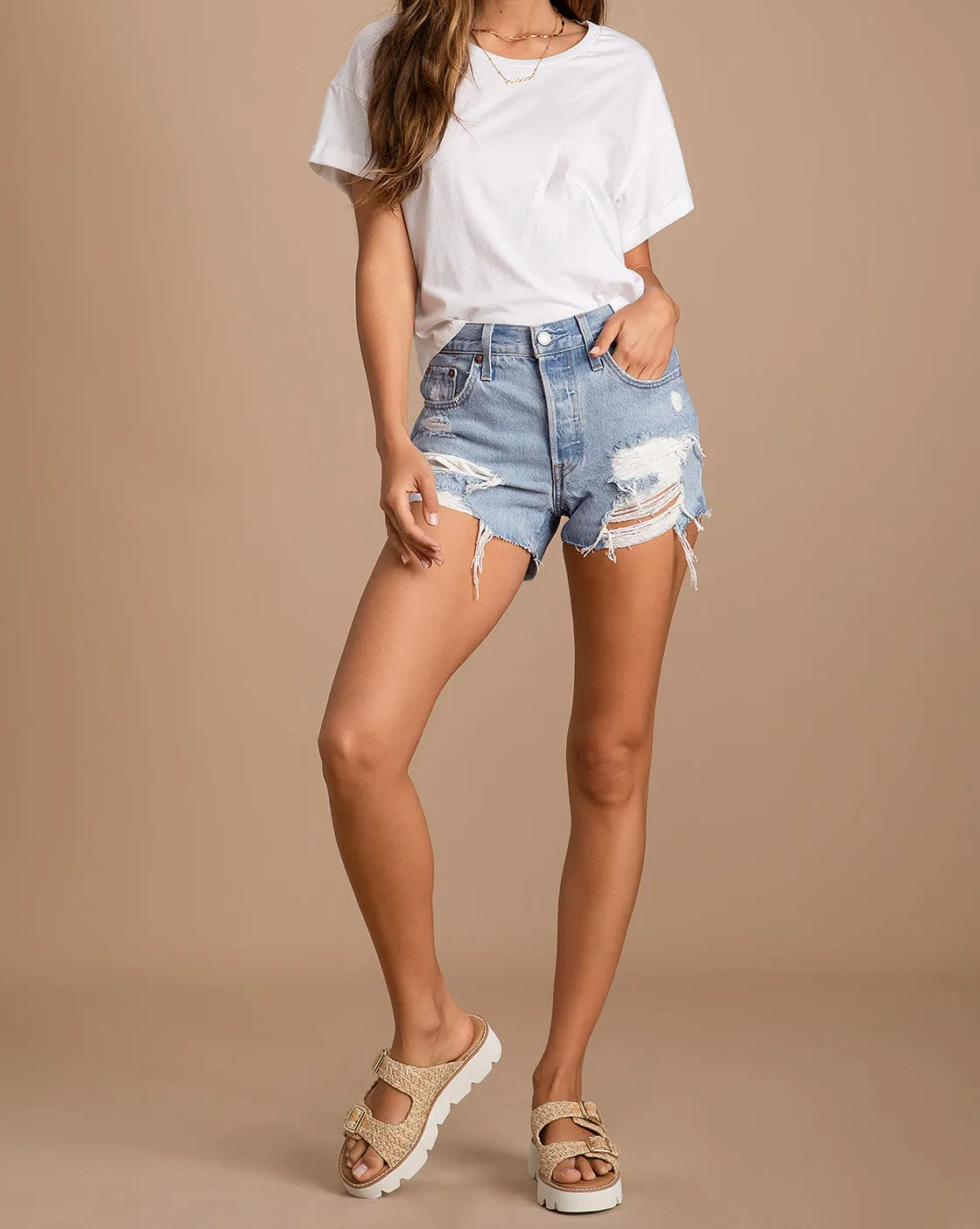 Quần Short Jean Rách Giặt Nhẹ Nhãn Hiệu Riêng Tùy Chỉnh Quần Short Denim Cắt Cạp Cao Cho Bé Gái