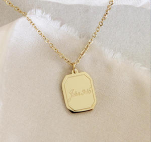 Collar Octagonal de Acero Inoxidable con Escritura Bíblica Hebreeva 11:1 y Juan 3:16, Joyería Cristiana para Bautizo, Comunión, Regalo - Product Image 1