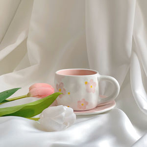 Tasse à café et soucoupe en céramique haut de gamme, exquises, pour le thé de l'après-midi, à l'esthétique raffinée, motif Sakura, pour le bureau et la maison - Product Image 3