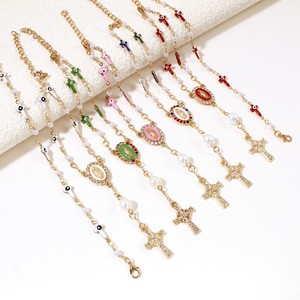 Rosari in lega placcati oro con perle, con Occhio di Allah, Croce e Vergine Maria, <span class=keywords><strong>per</strong></span> Battesimo e <span class=keywords><strong>Preghiera</strong></span>, Braccialetti di <span class=keywords><strong>preghiera</strong></span> cattolici - Product Image 3