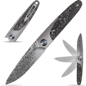 Cuchillo Plegable Multifuncional Portátil para Exteriores, Hoja de Acero de Damasco, Mango de Fibra de Carbono y Titanio, Personalizable OEM, para Camping HK - Product Image 2