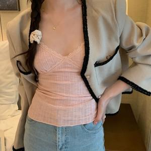 Canotte <span class=keywords><strong>in</strong></span> pizzo da donna con scollo a V e doppia spallina, morbide, a costine, con finiture <span class=keywords><strong>in</strong></span> pizzo - Product Image 2