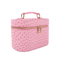NOVOTE Trousse de Maquillage en Cuir Vintage à Motif Autruche avec Fermeture Éclair, Grande Capacité, Organisateur de Voyage, Sac de Toilette