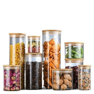 Customized Glass Food Storage Jars Heat Resistant Sealed Wooden Lid Air Tight Storage Containers - Product Image 1